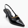 Escarpin Mango noir verni avec chaîne dorée