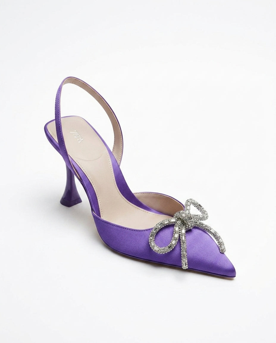 Escarpins Zara violets à nœud strassé
