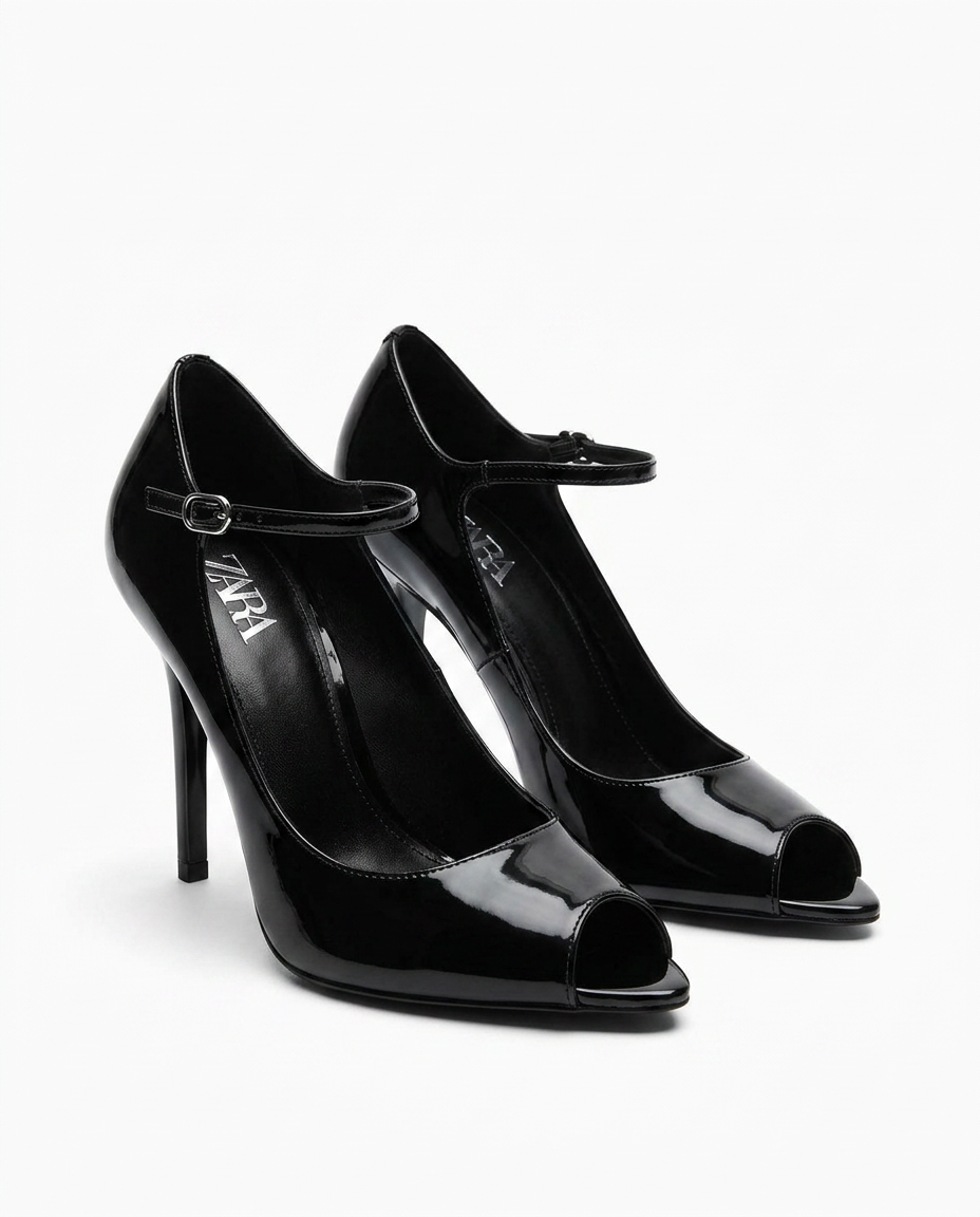 Escarpins Zara noirs vernis à bout ouvert