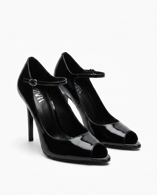 Escarpins Zara noirs vernis à bout ouvert