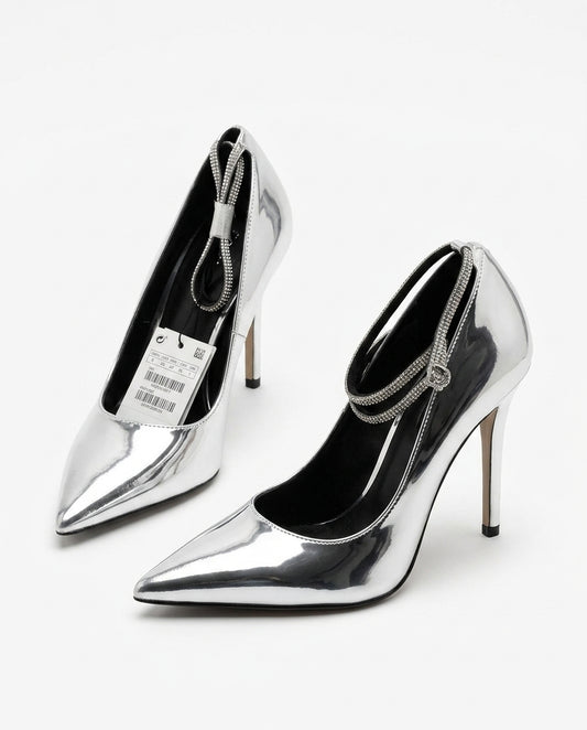 Escarpin à talons aiguilles argenté