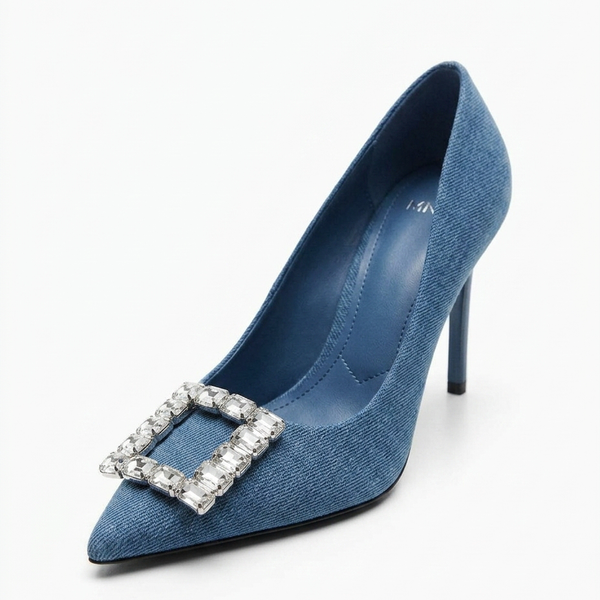 Escarpin en jean avec boucle strass MNG