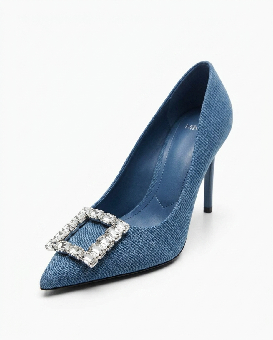 Escarpin en jean avec boucle strass MNG