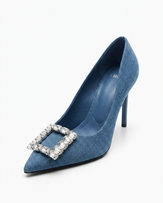 Escarpin en jean avec boucle strass MNG