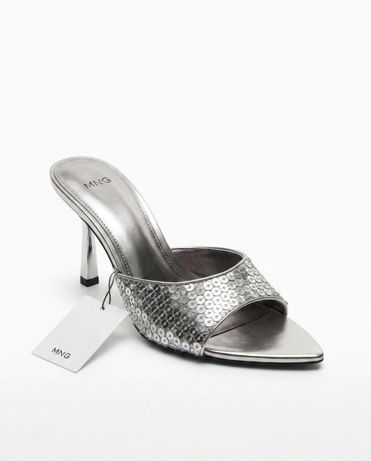 Mule à talon Mango argentée avec paillettes