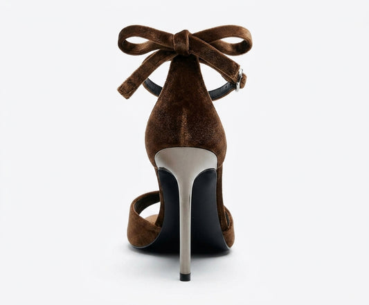 Sandales à talons Zara en velours marron
