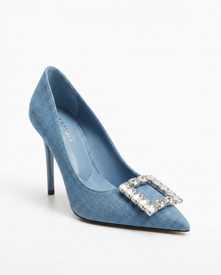 Escarpin Mango bleu denim avec boucle strass