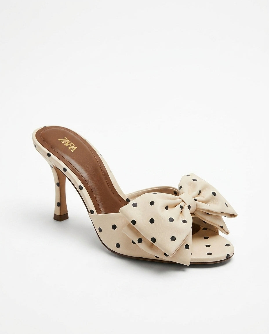 Mule Zara crème à pois noirs avec nœud