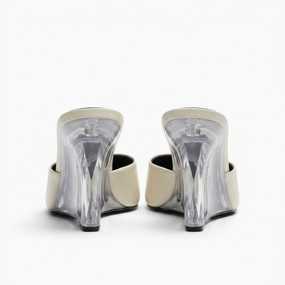 Mule Zara blanche à talon compensé transparent