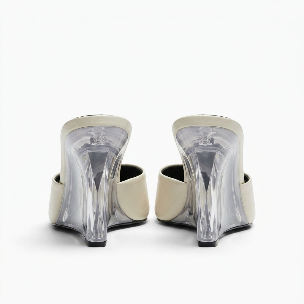 Mule Zara blanche à talon compensé transparent