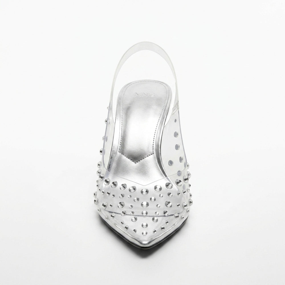 Escarpin argenté MNG à strass et brides transparentes
