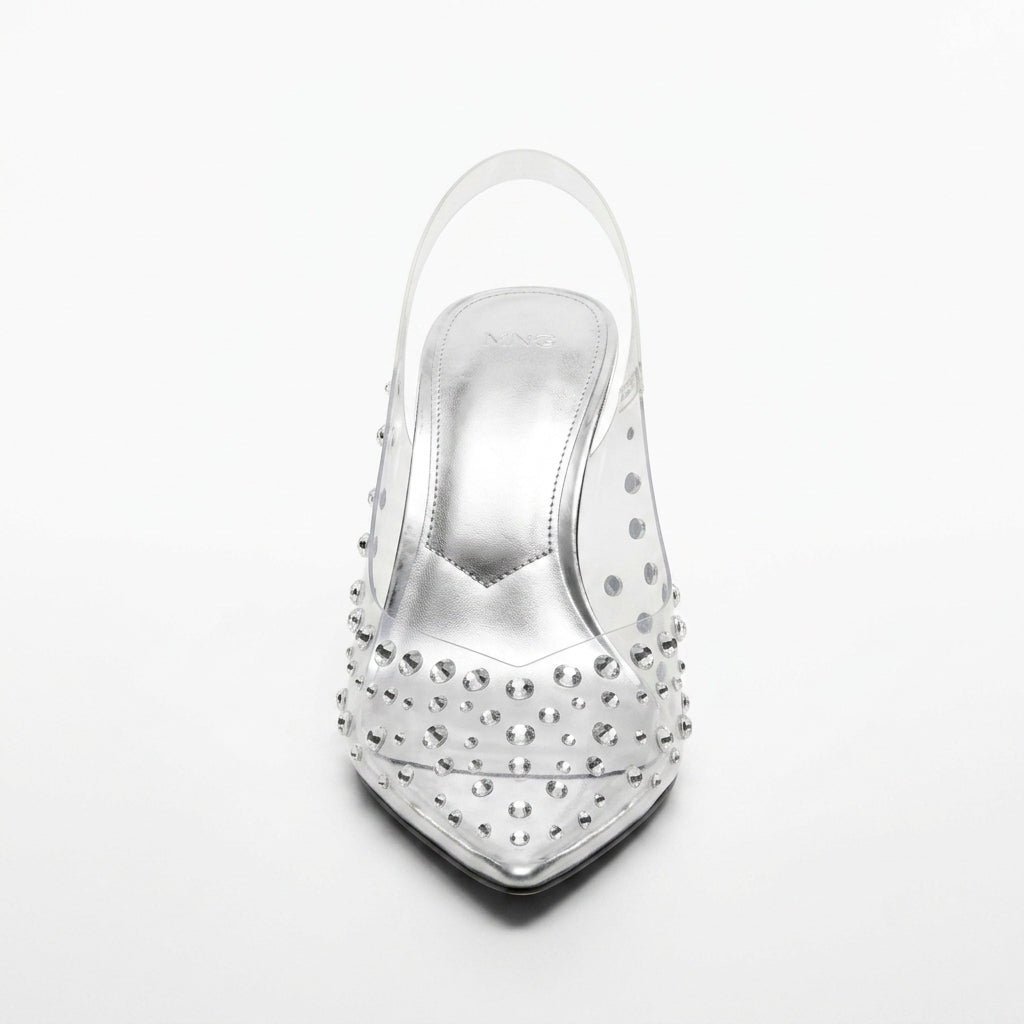 Escarpin argenté MNG à strass et brides transparentes