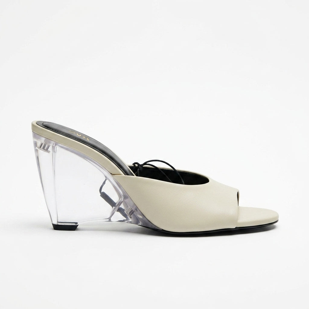 Mule Zara blanche à talon compensé transparent