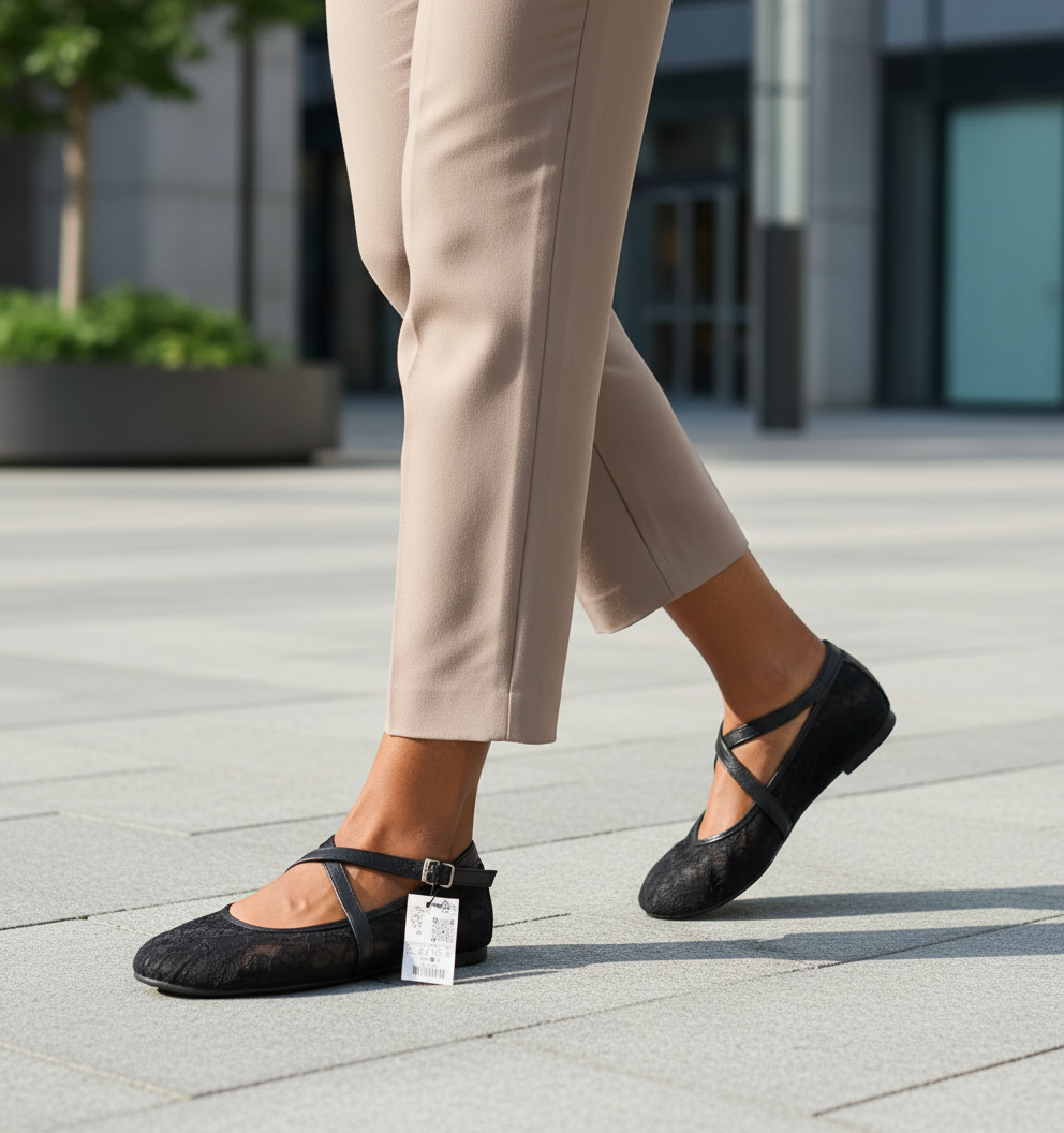 Ballerines Zara en dentelle noire avec brides croisées