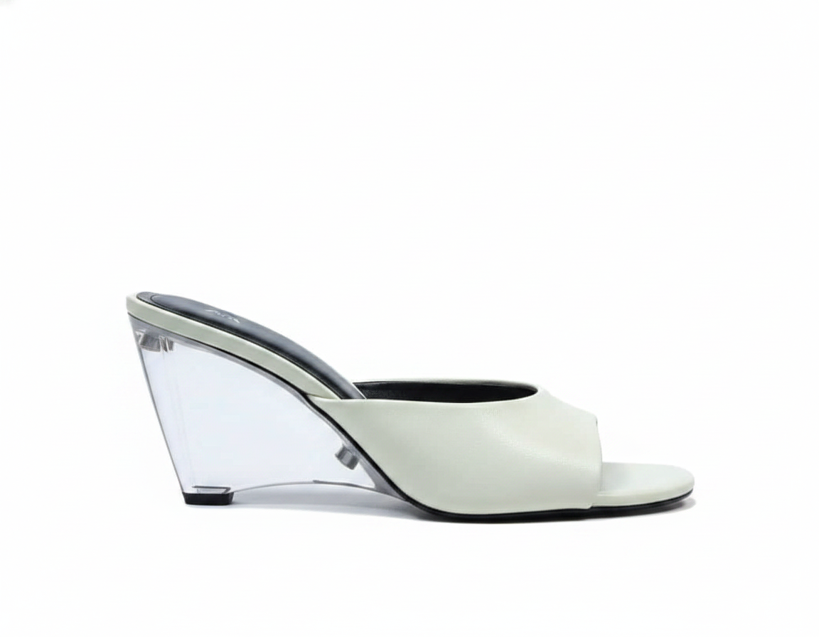 Mule Zara blanche à talon compensé transparent