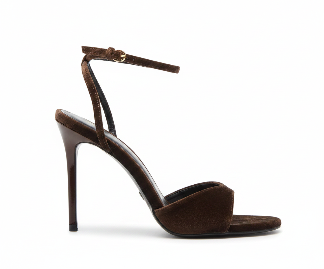 Sandale à talons ZARA en velours marron