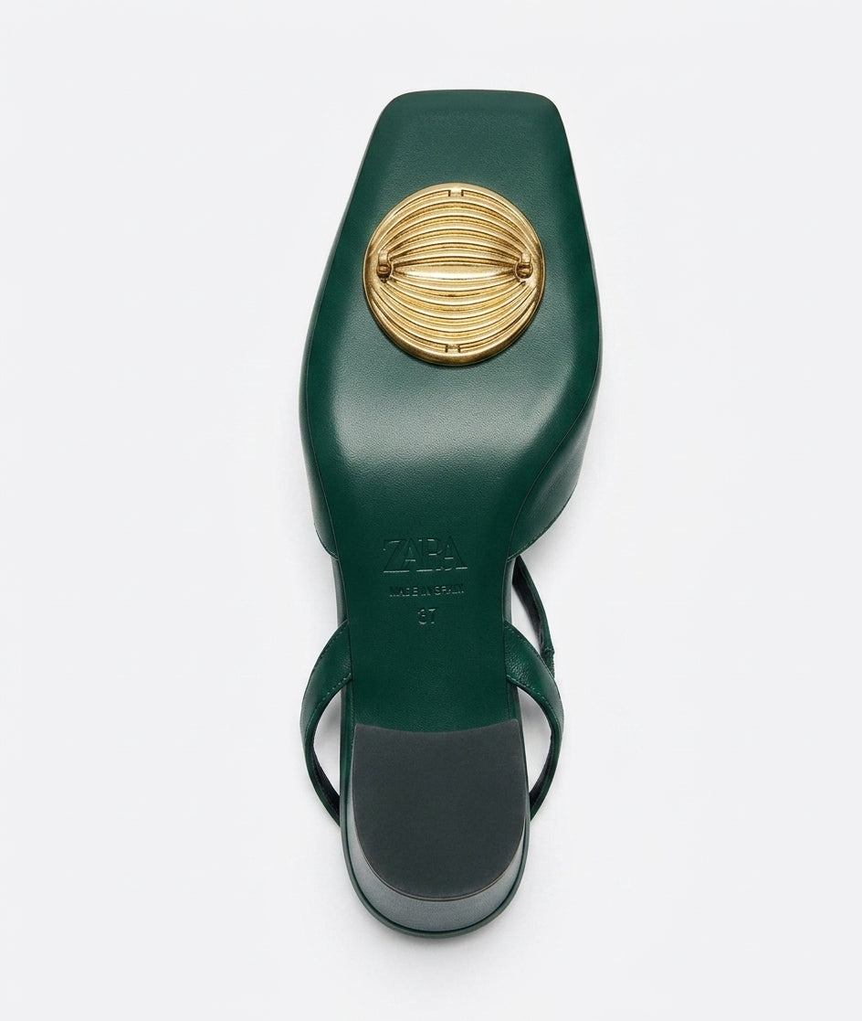 ZARA Slingback verte avec boucle dorée