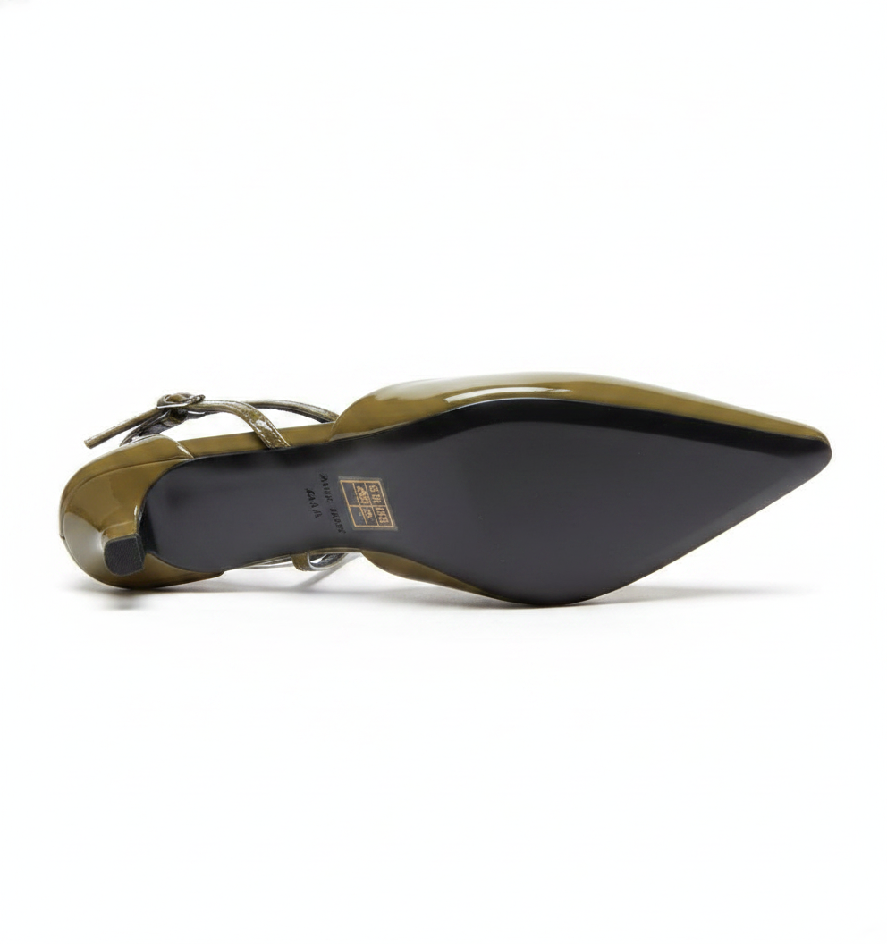 Escarpin Zara vert kaki brillant