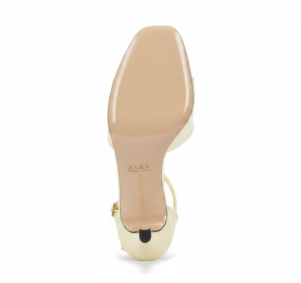 Sandale Zara à talon crème avec nœud
