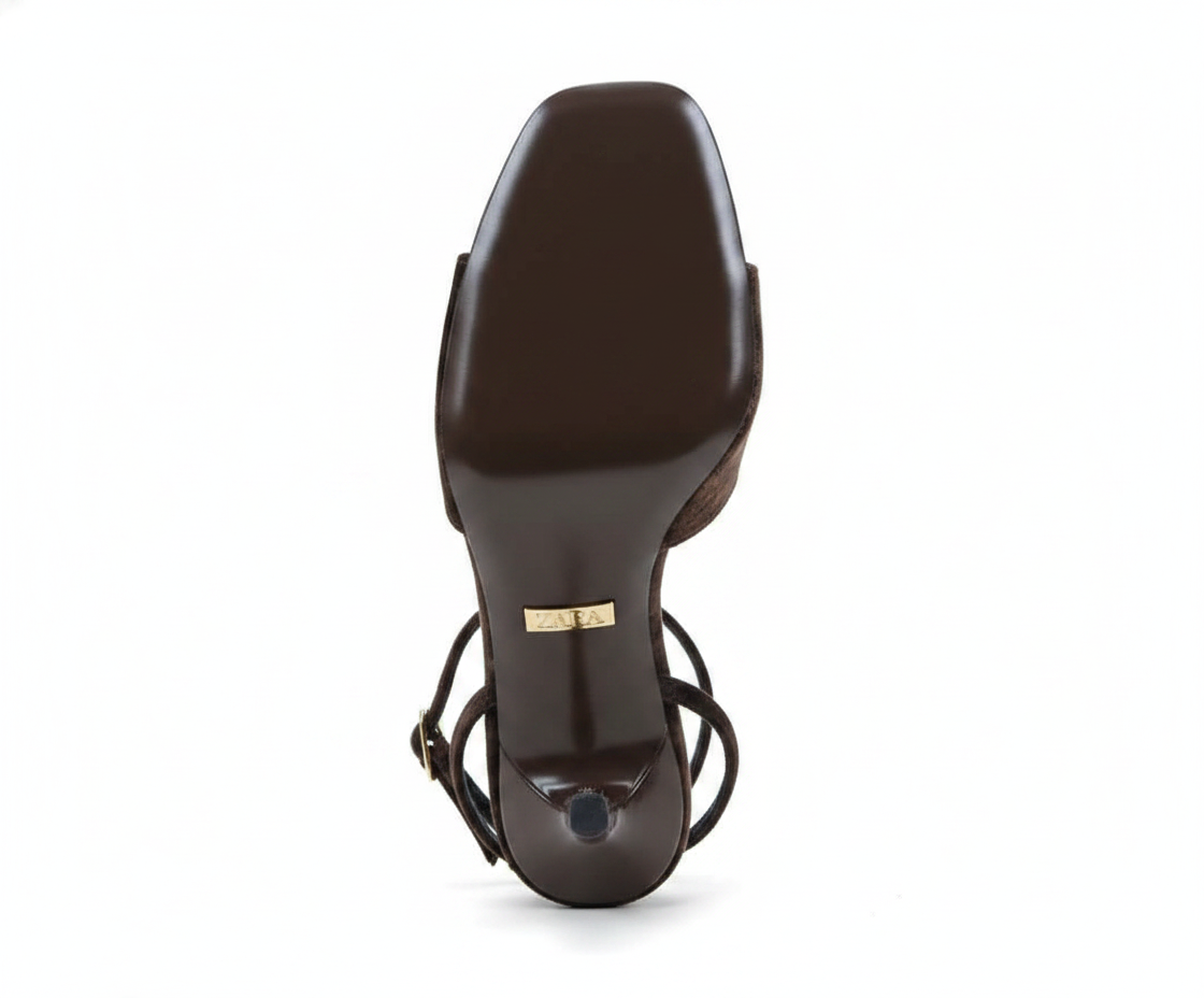 Sandale à talons ZARA en velours marron
