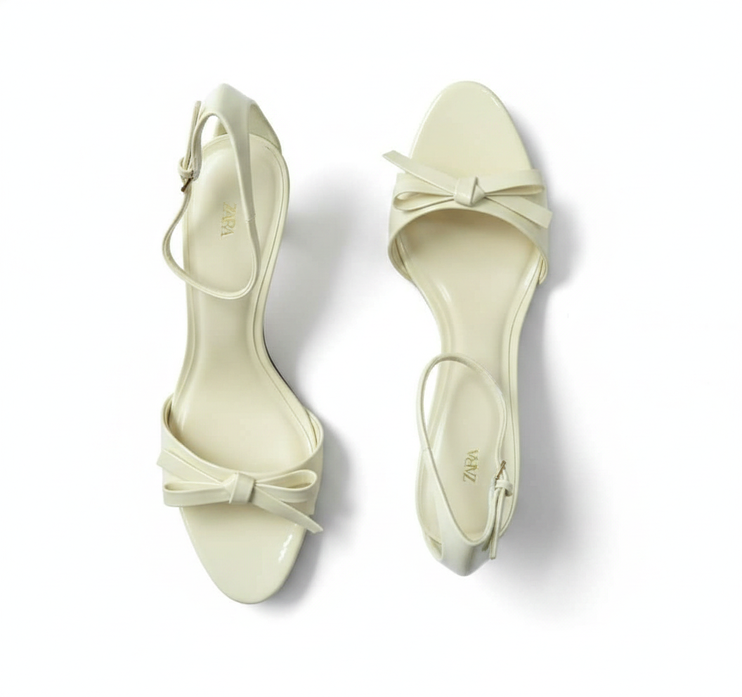 Sandale Zara à talon crème avec nœud