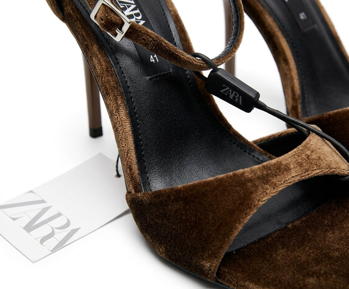 Sandales à talons Zara en velours marron