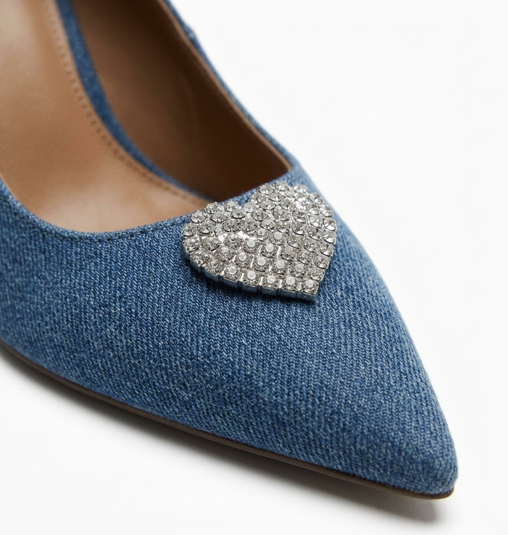Escarpins Mango en denim avec cœur en strass