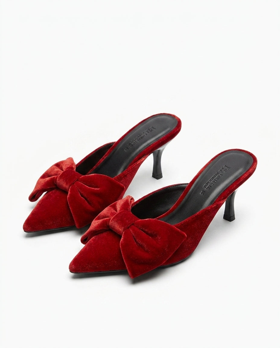 Mules Pull&Bear en velours rouge avec nœud