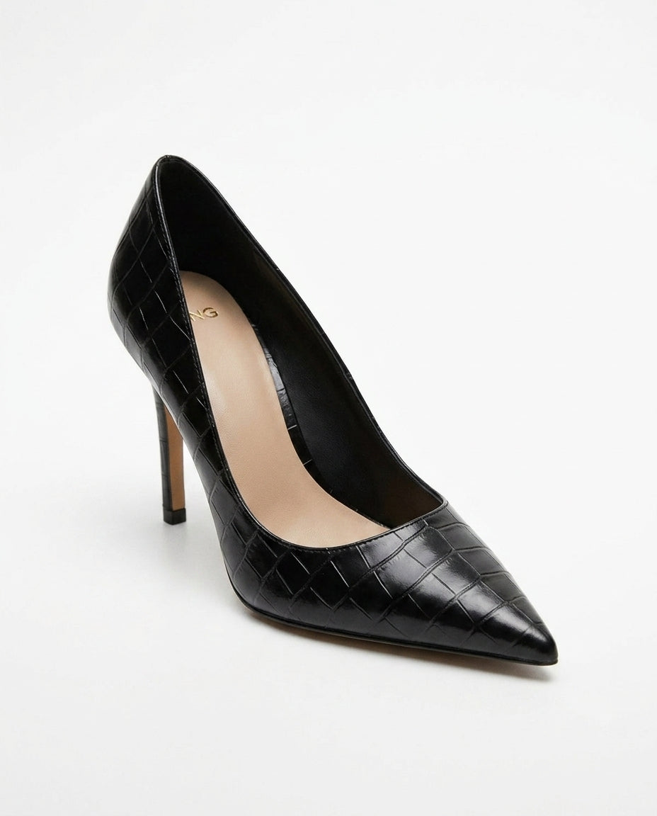 Escarpin noir motif crocodile MNG