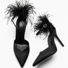 Escarpins Zara noirs en satin avec plumes à la cheville