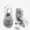 Sandales à talons argentées Zara avec pompon