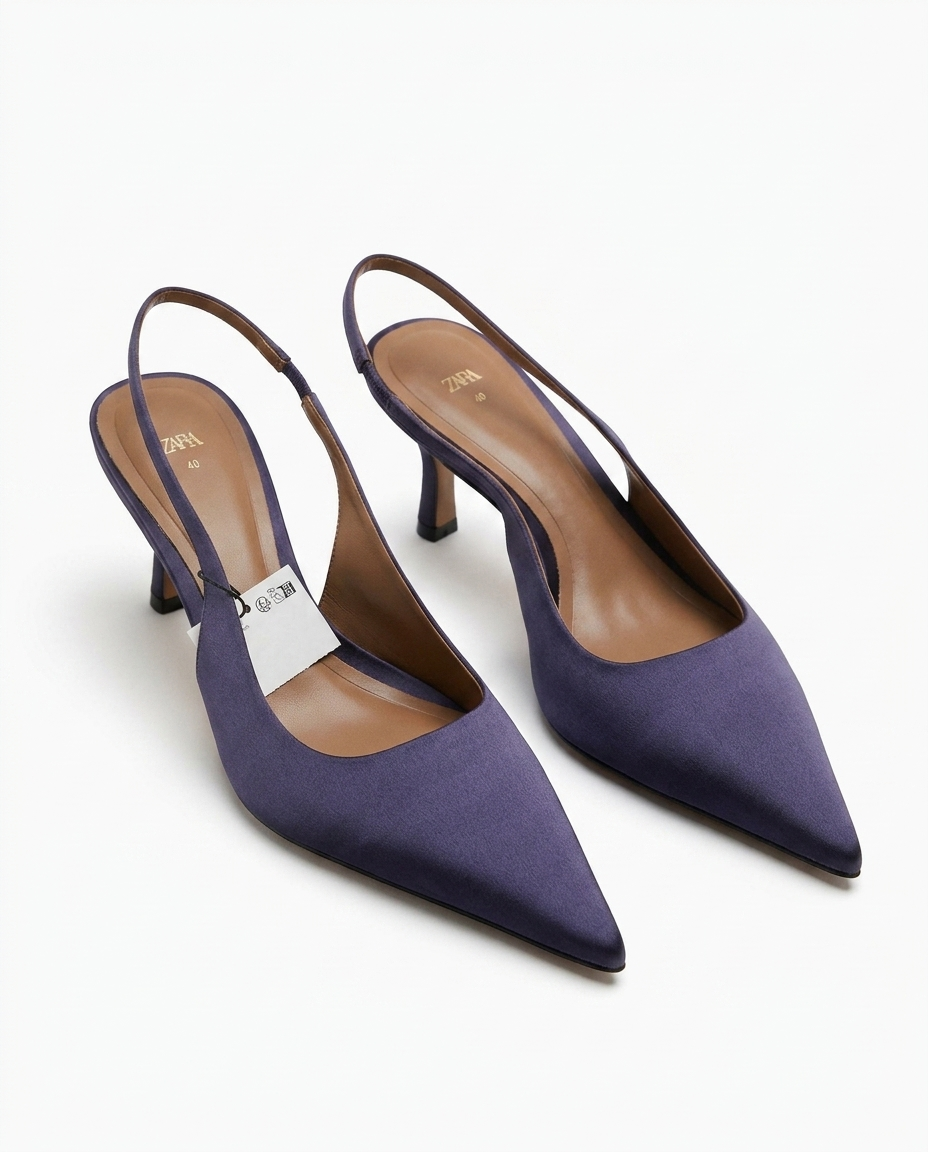 Escarpins slingback en satin violet Zara