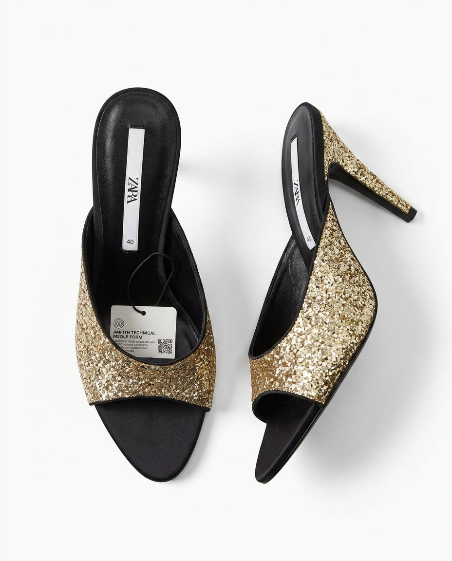 Mule Zara à paillettes dorées
