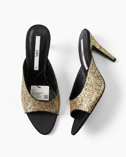 Mule Zara à paillettes dorées