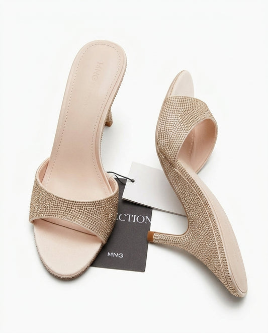 Sandale à talon MNG beige avec strass