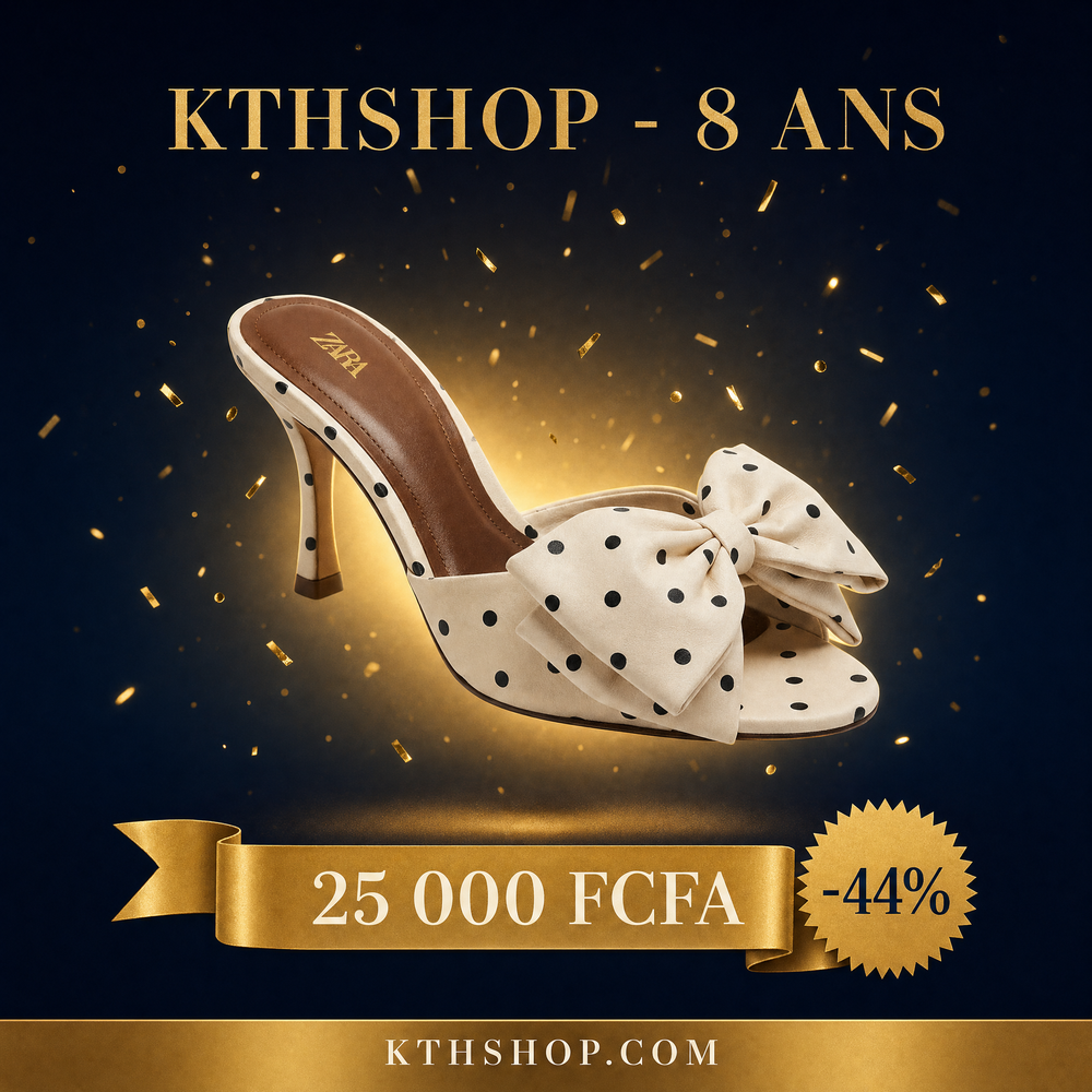 KTHSHOP 8 ans — Mule Zara crème à pois noirs avec nœud à 25 000 FCFA