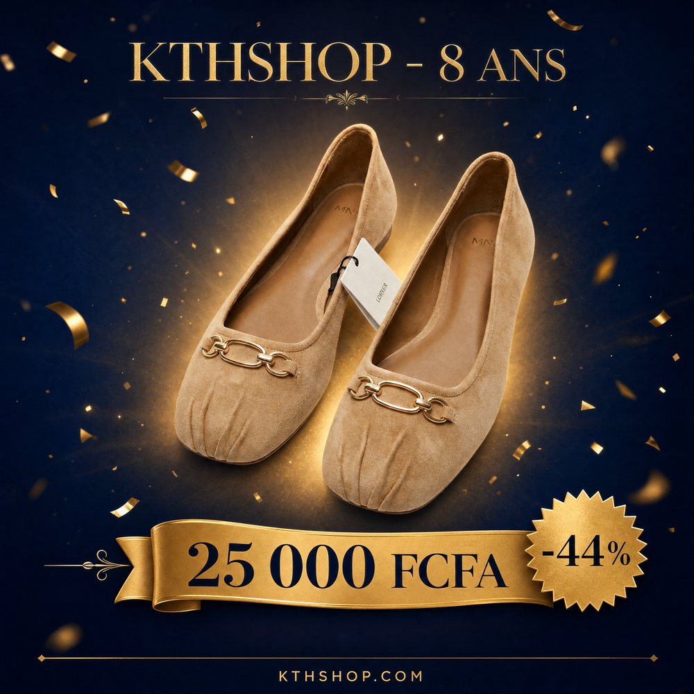 KTHSHOP 8 ans — Ballerine Mango beige en daim avec détail chaîne dorée à 25 000 FCFA