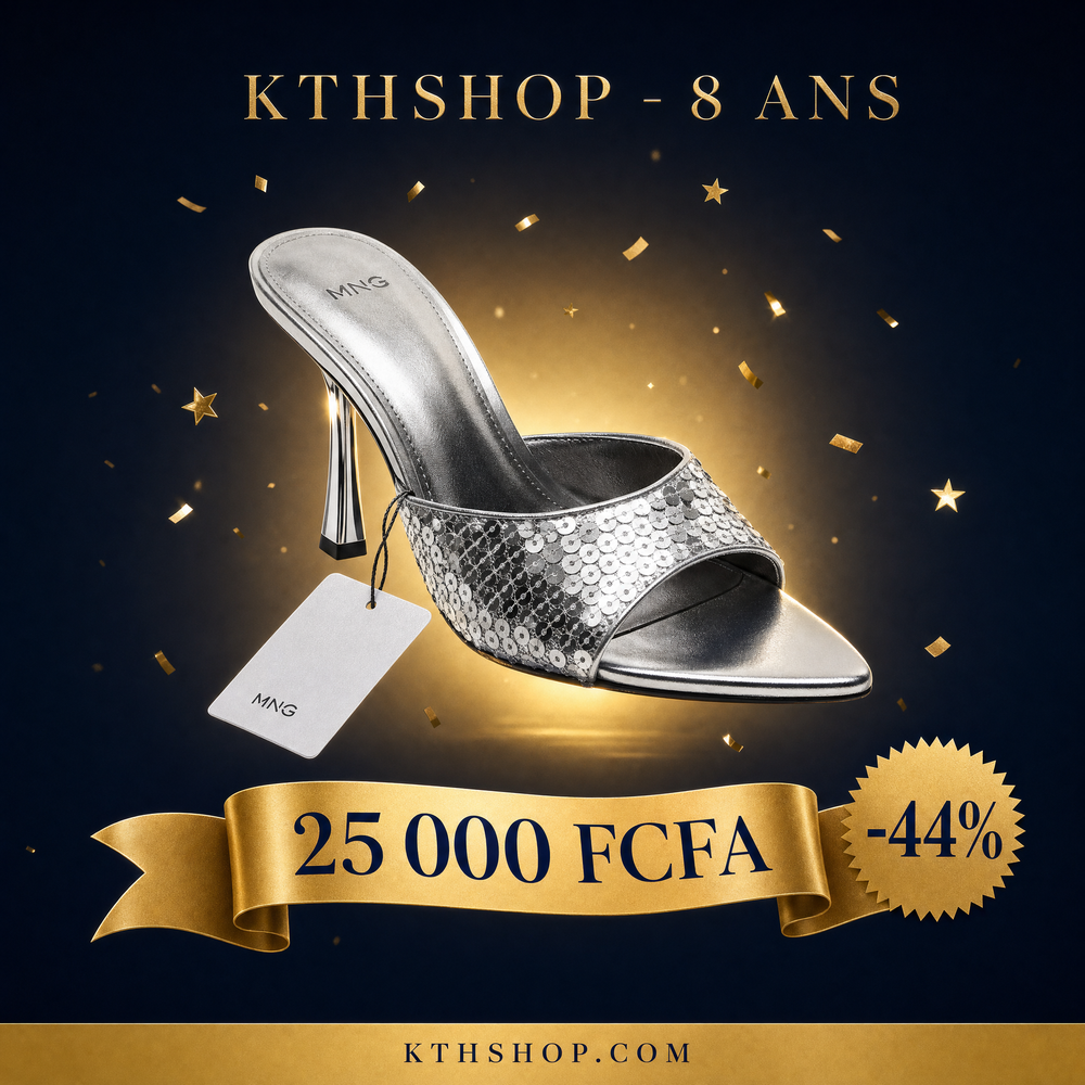 KTHSHOP 8 ans — Mule à talon Mango argentée avec paillettes à 25 000 FCFA
