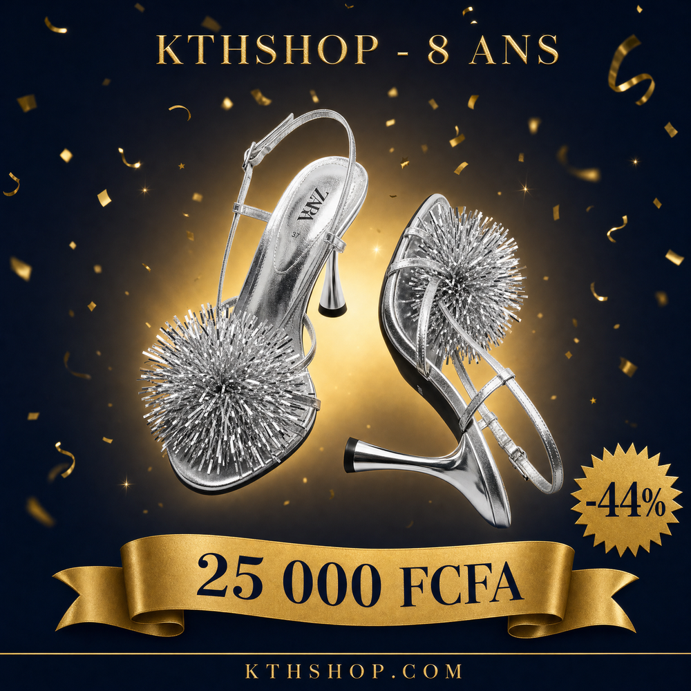 KTHSHOP 8 ans — Sandales à talons Zara argentées avec pompon à 25 000 FCFA