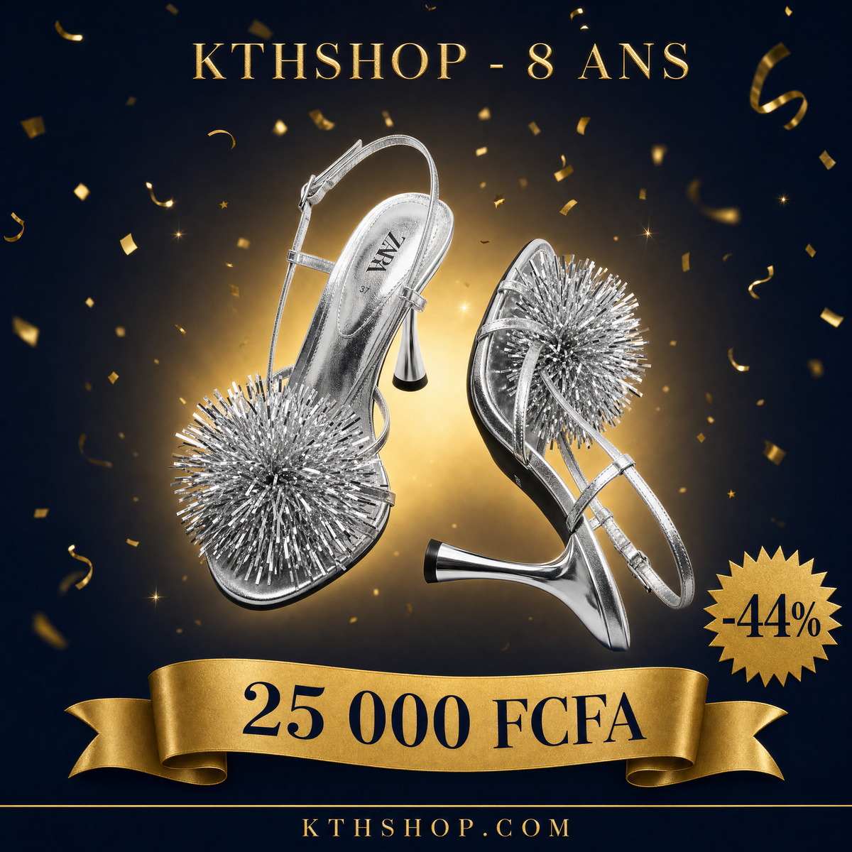 KTHSHOP 8 ans — Sandales à talons Zara argentées avec pompon à 25 000 FCFA