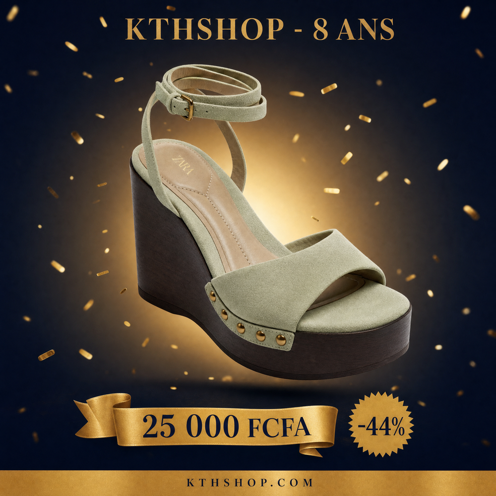 KTHSHOP 8 ans — Sandale à plateforme Zara vert clair avec clous à 25 000 FCFA