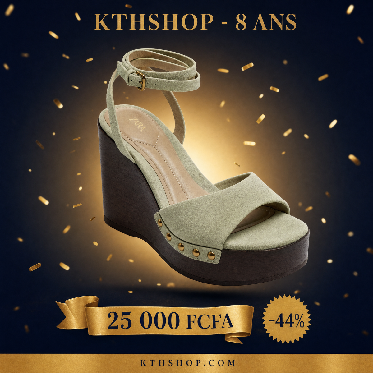 KTHSHOP 8 ans — Sandale à plateforme Zara vert clair avec clous à 25 000 FCFA