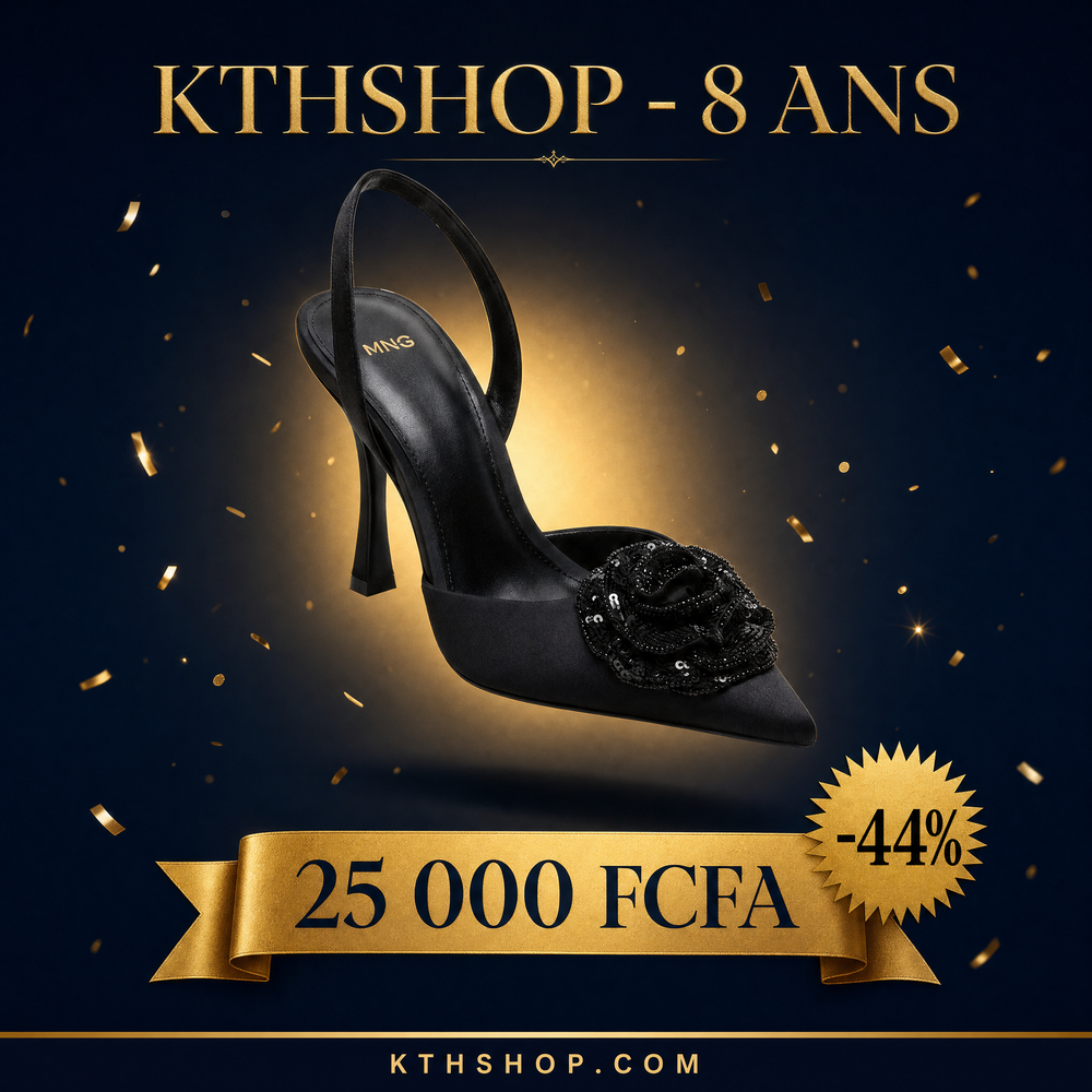 KTHSHOP 8 ans — Escarpins MNG slingback noirs avec rose ornementée à 25 000 FCFA
