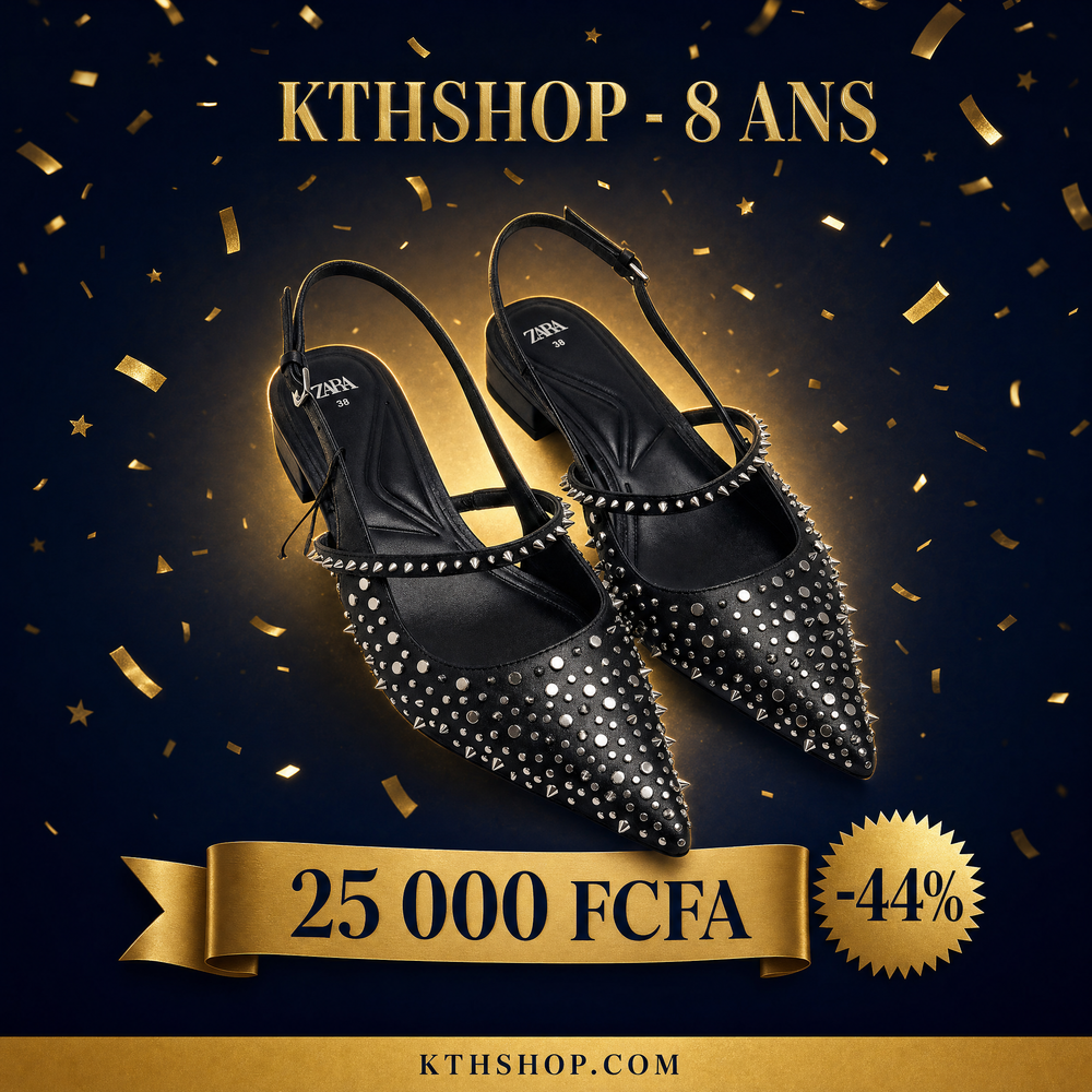 KTHSHOP 8 ans — Zara slingback noire à clous à 25 000 FCFA