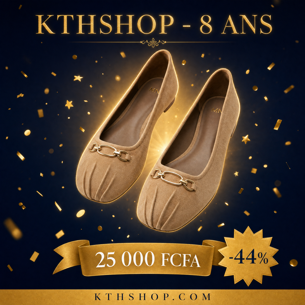 KTHSHOP 8 ans — Ballerine Mango en daim beige avec chaîne dorée à 25 000 FCFA