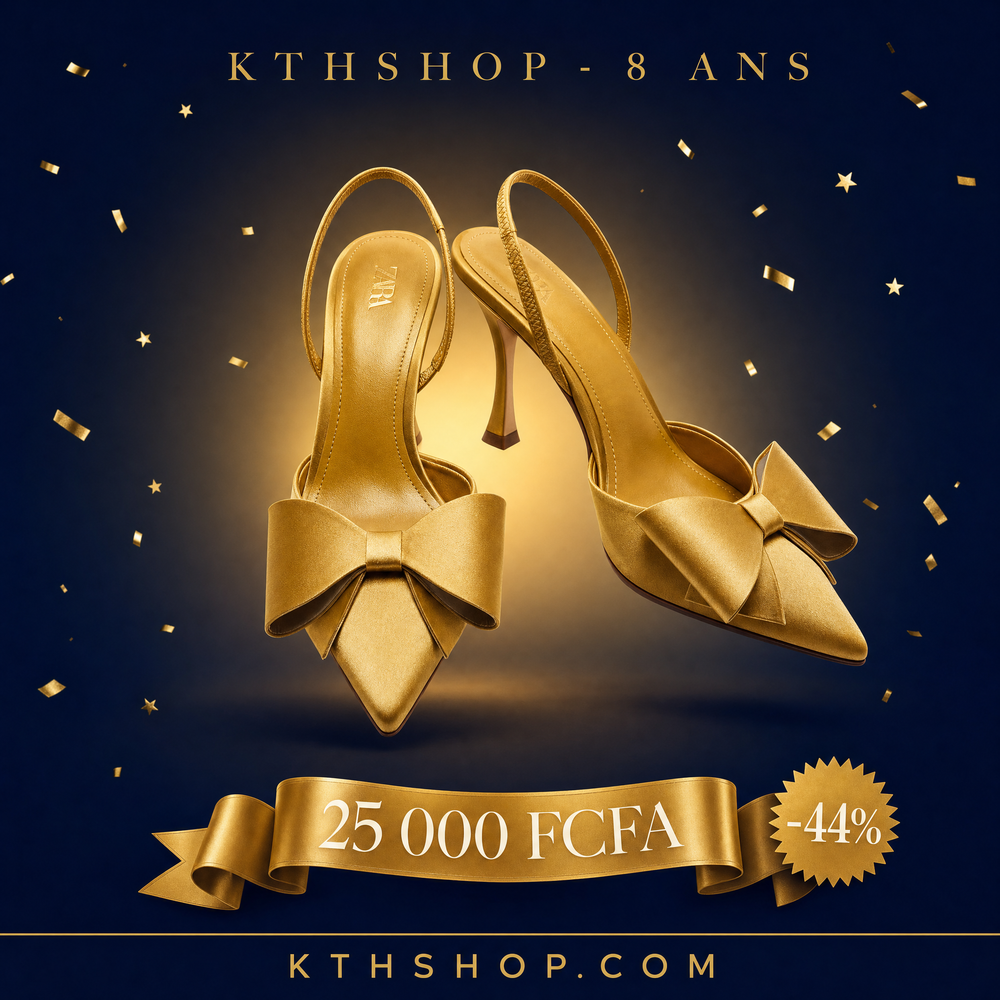 KTHSHOP 8 ans — Escarpins Zara dorés à nœud à 25 000 FCFA