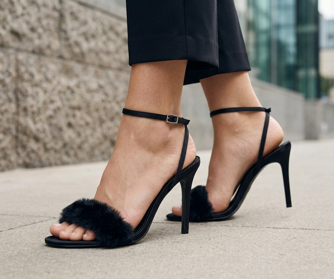 Sandales à talons Zara noires avec fourrure