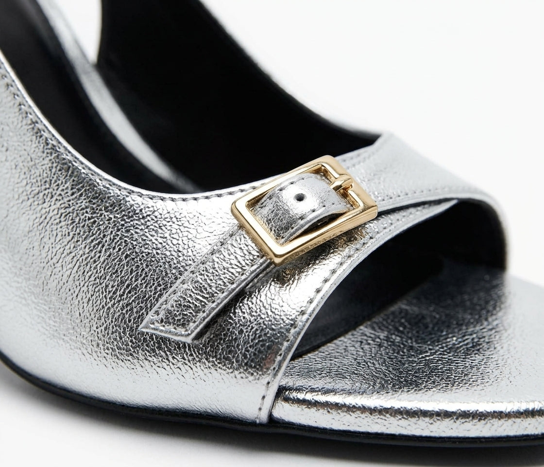 Sandale à talon slingback Zara argentée