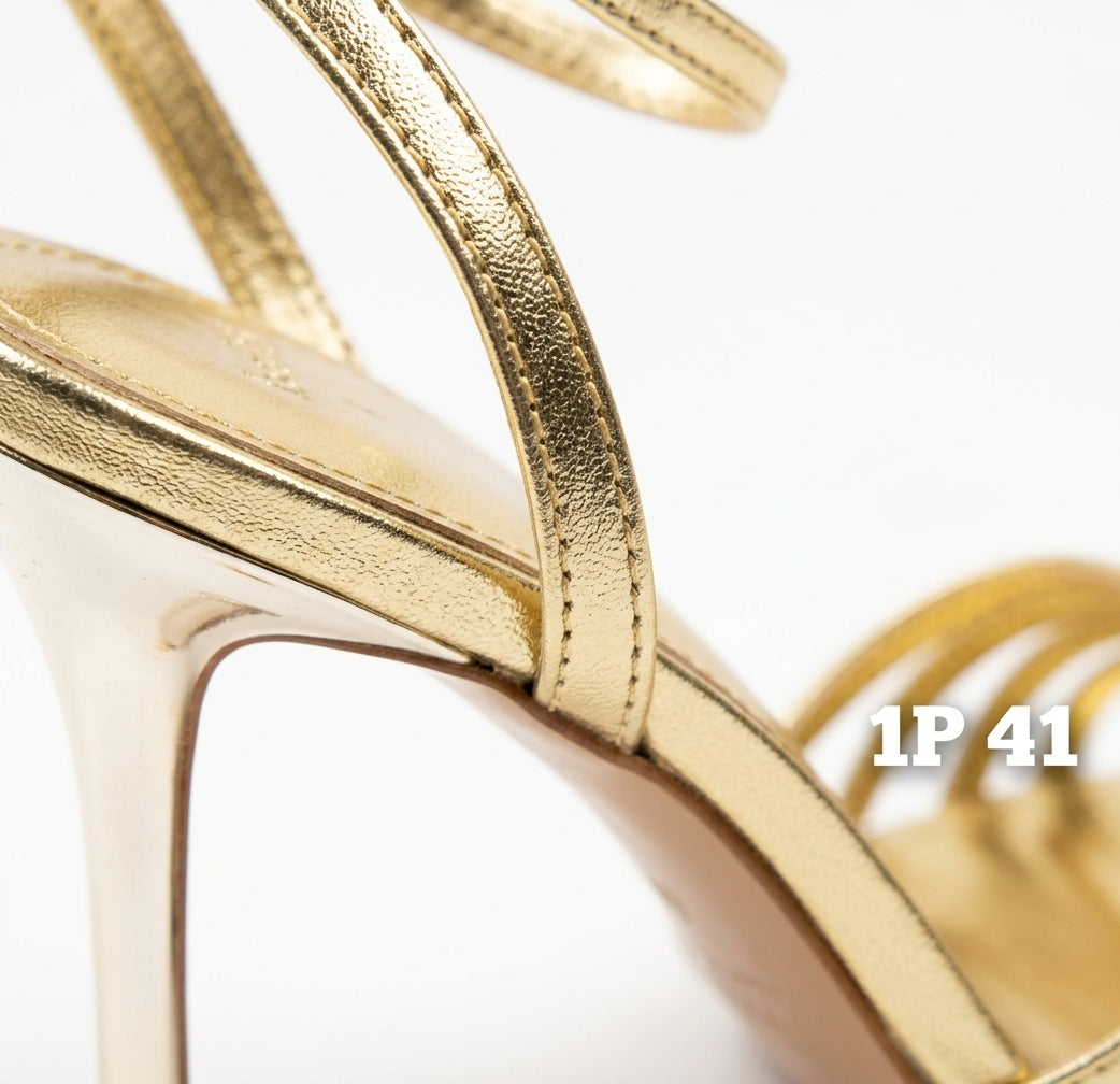 Sandales dorées à brides et talons hauts