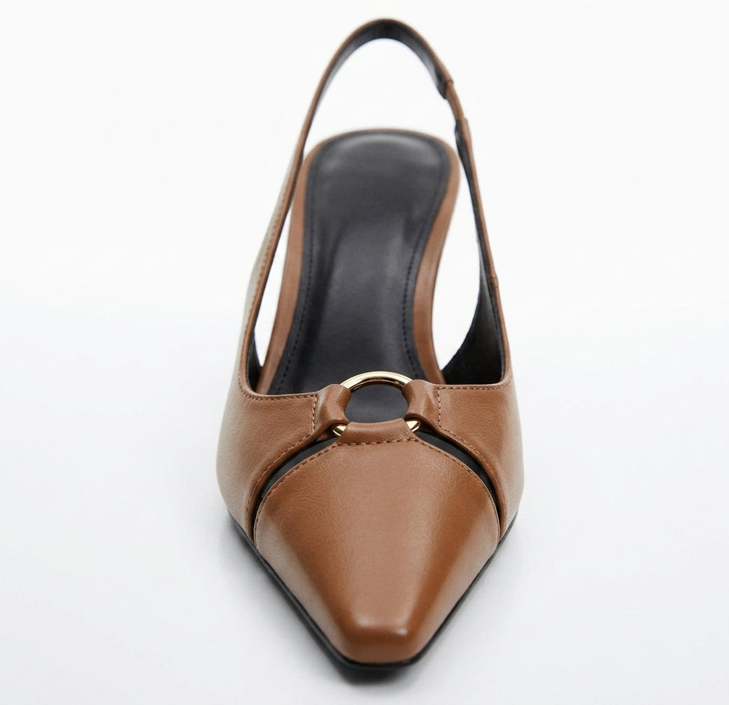 Escarpins slingback marron à bout pointu